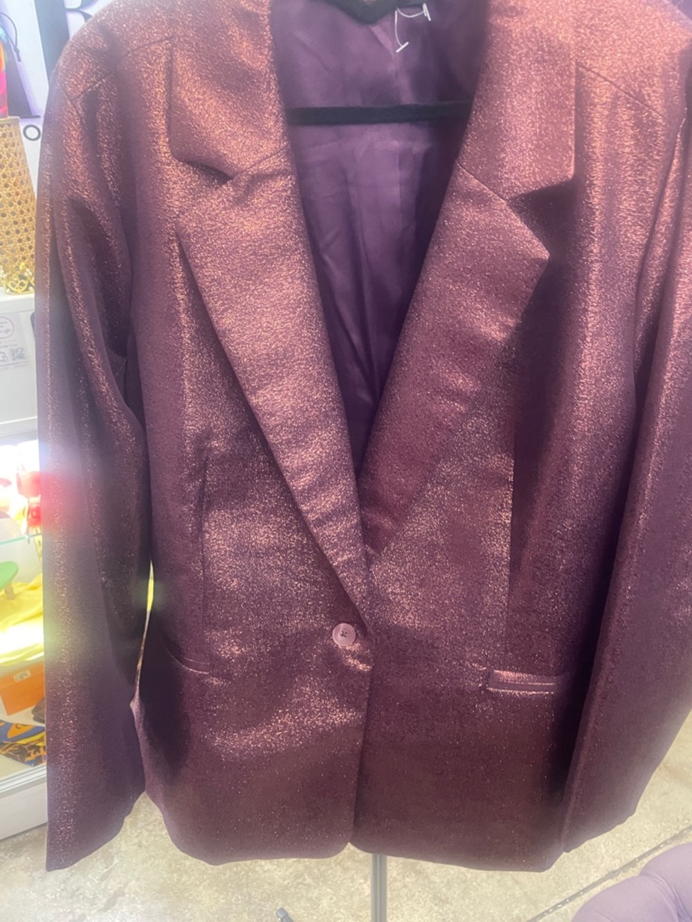 Women's Shimmer Blazer Jacket - Deep Plum - plus-size